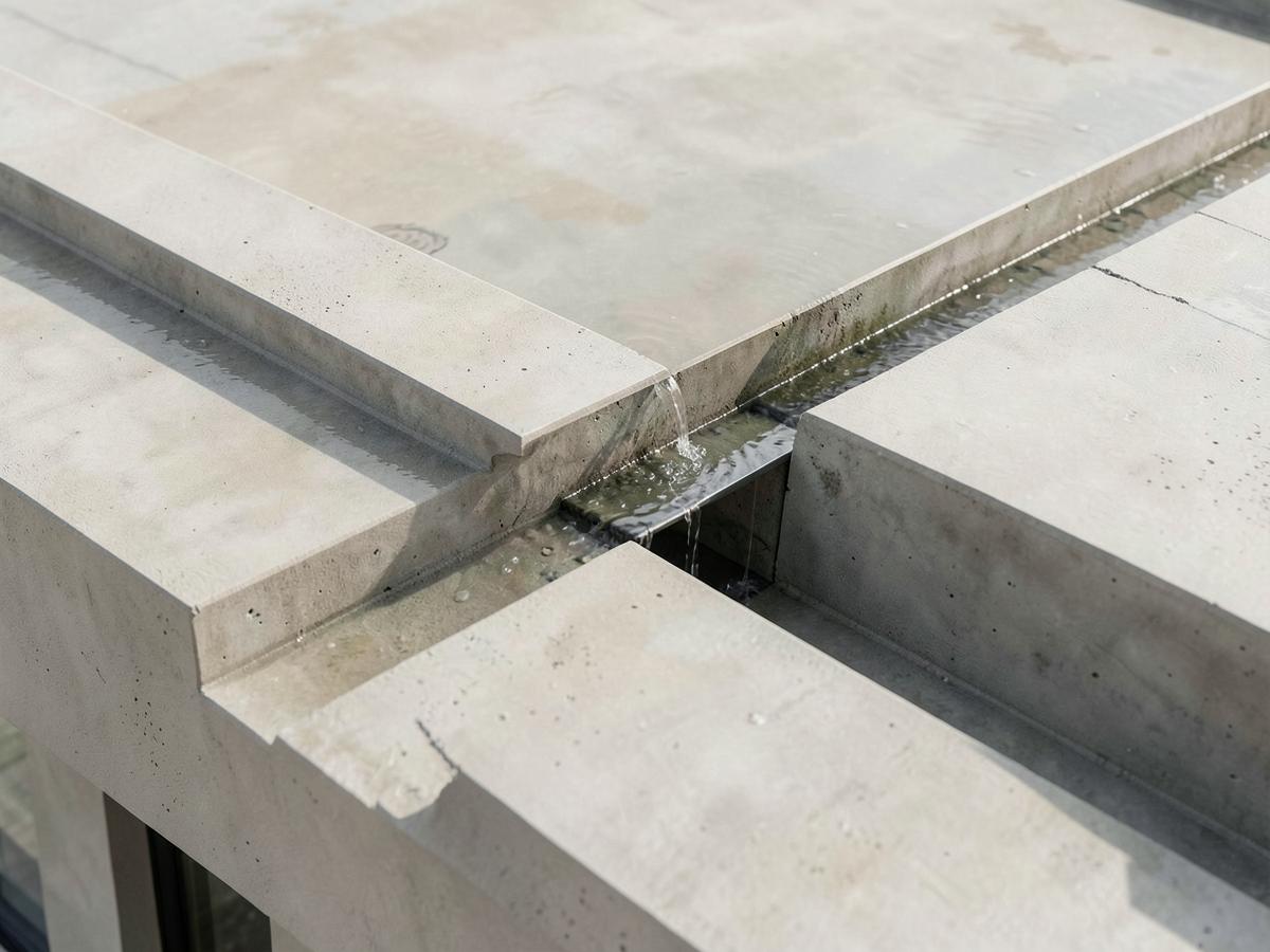 Detalhe de escoamento de águas pluviais em estrutura de concreto